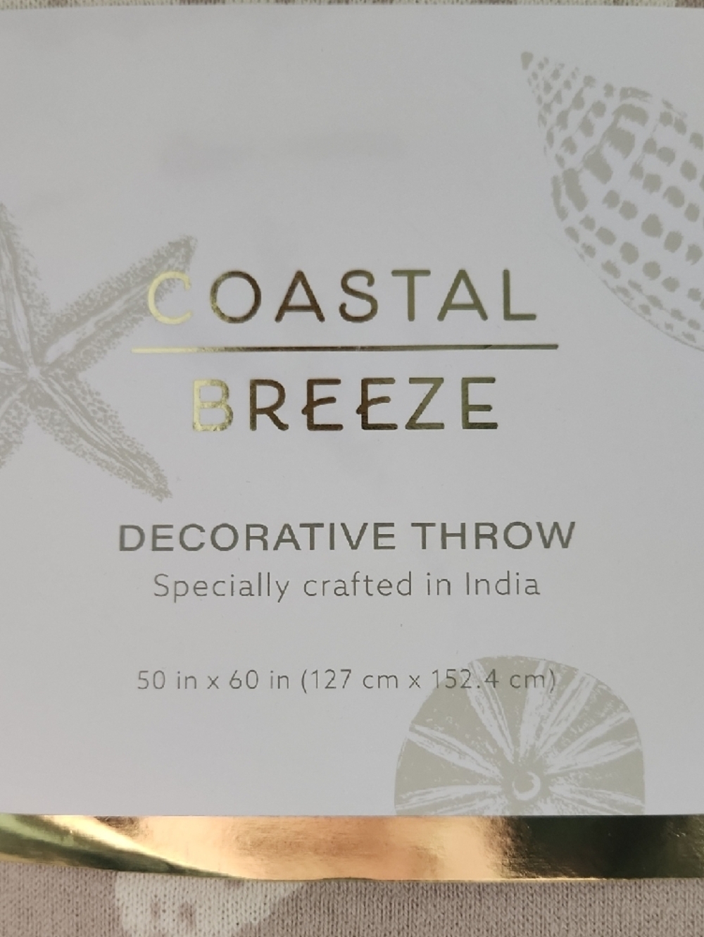Coastal Breeze Decorative Throw - Taupe & White Reversible Starfish Pattern - Picture 4 of 4